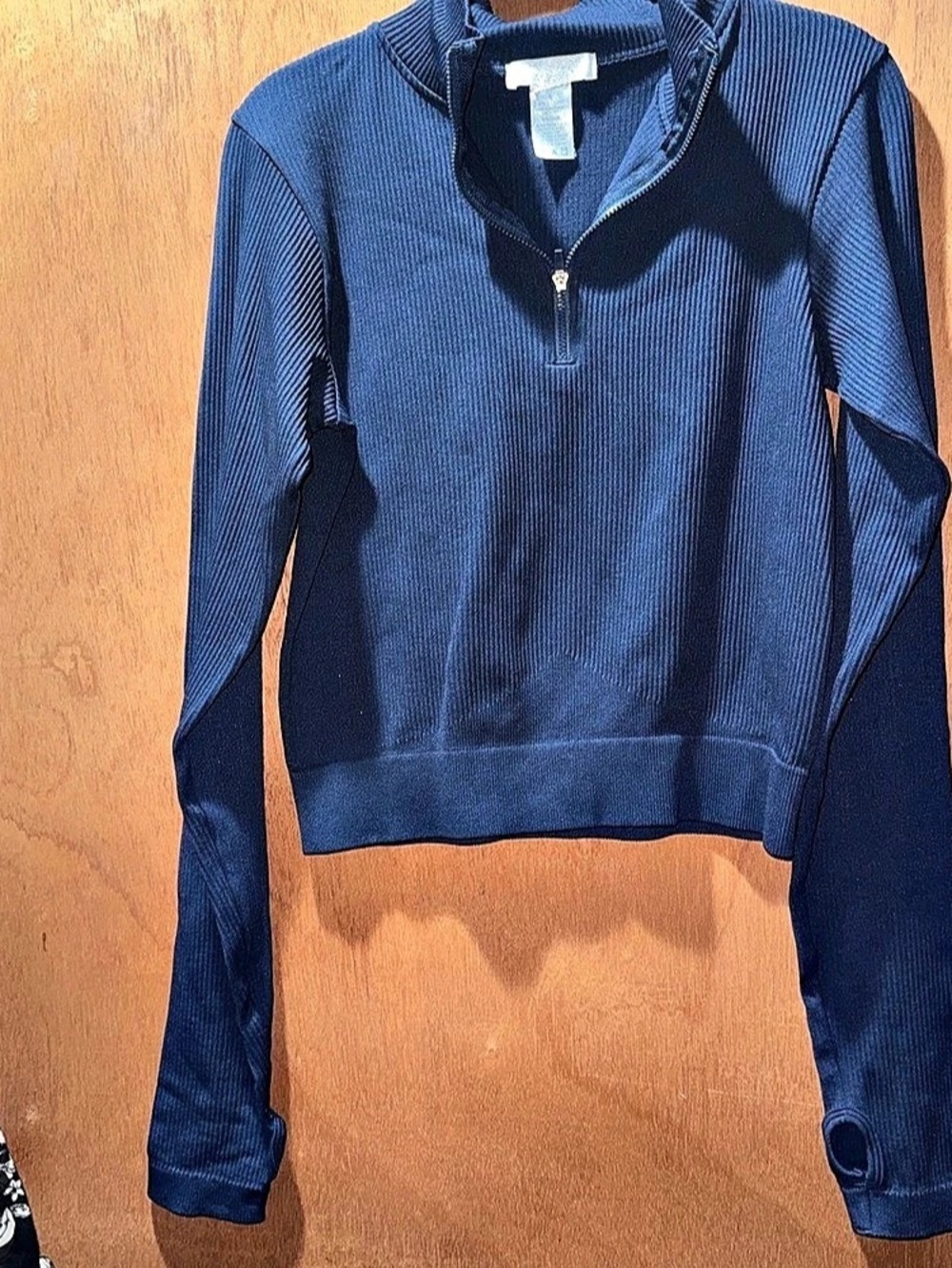 90 Degree by Reflex Interlink Ribbed Half Zip Long Sleeve Crop Top Blue Crop Top